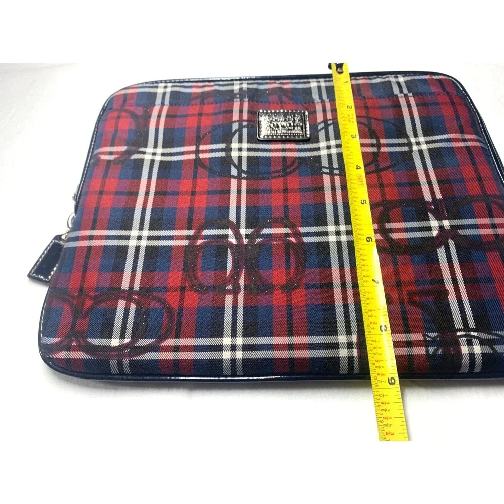 Coach Poppy Tartan Plaid Red Black Sparkle Tablet Case Zip Clutch Pockets